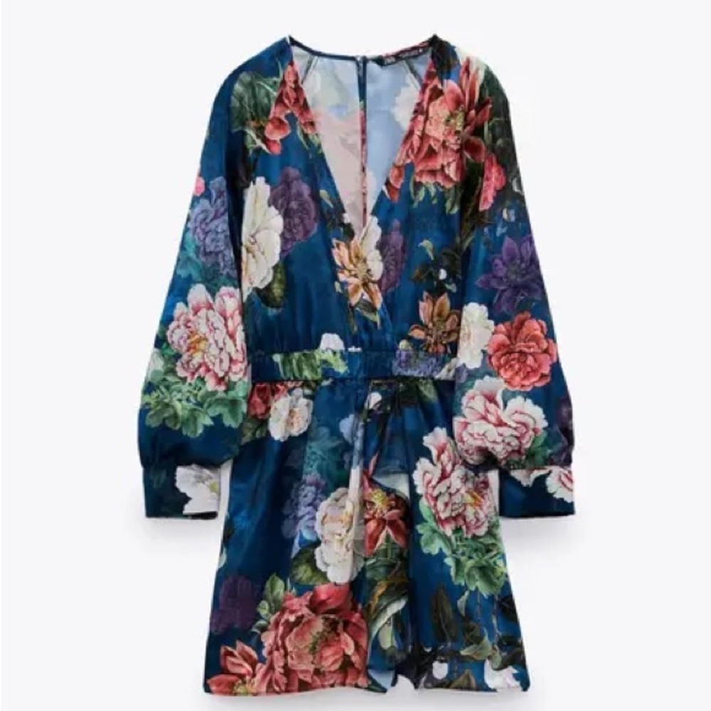 Zara Satin Effect Short Jumpsuit in floral print.